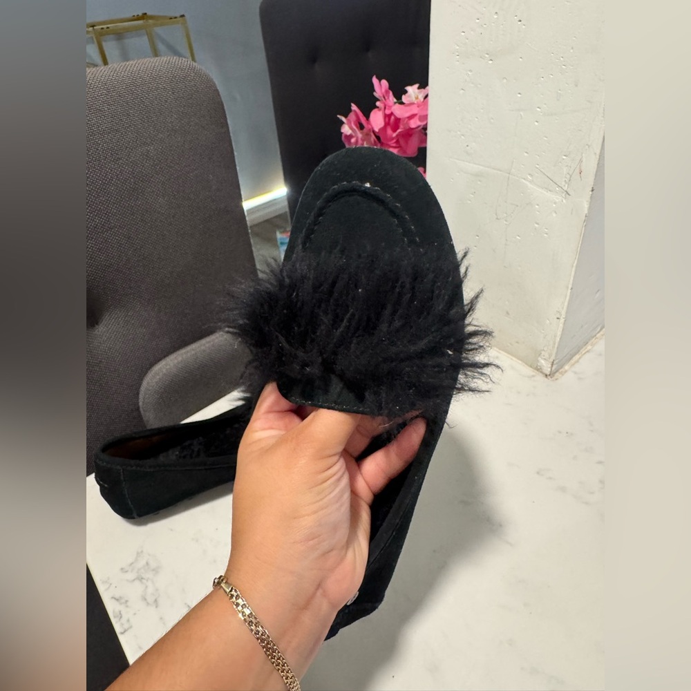 UGG Black Suede Loafers with Faux Fur Detail - Picture 5 of 11